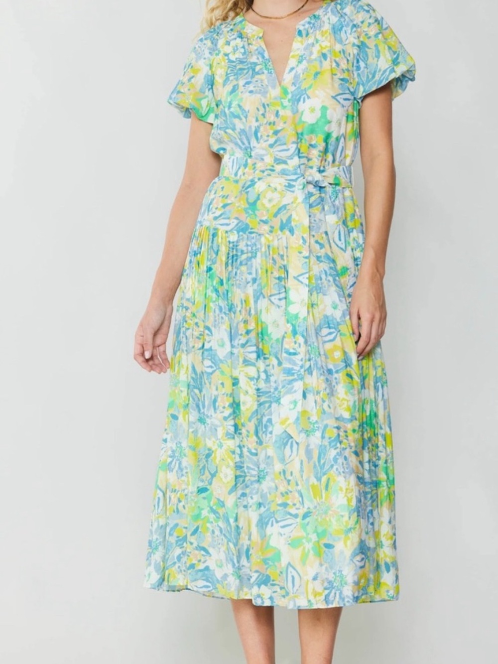 Anthropologie CURRENT AIR Abstract Midi Dress Blue Green Size Large